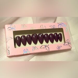 Deep Purple Almond Nail Tips | Hand painted nails | Custom press on nails